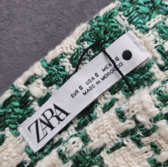 Zara Green Tweed Mini Skirt US-Small - Picture 2 of 5